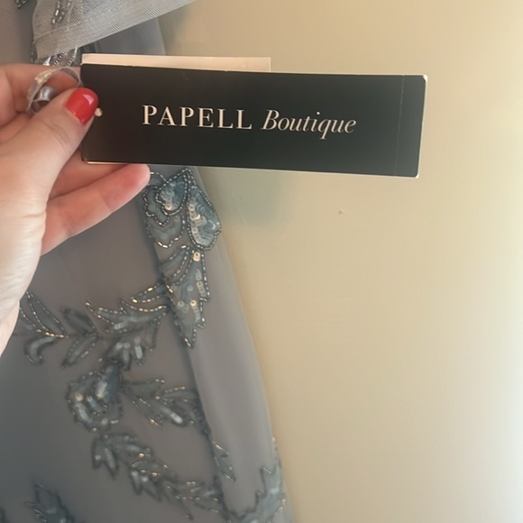 Elegant Ethereal Icy Blue Sequin Formal Dress with Sheer Accents - Picture 2 of 8